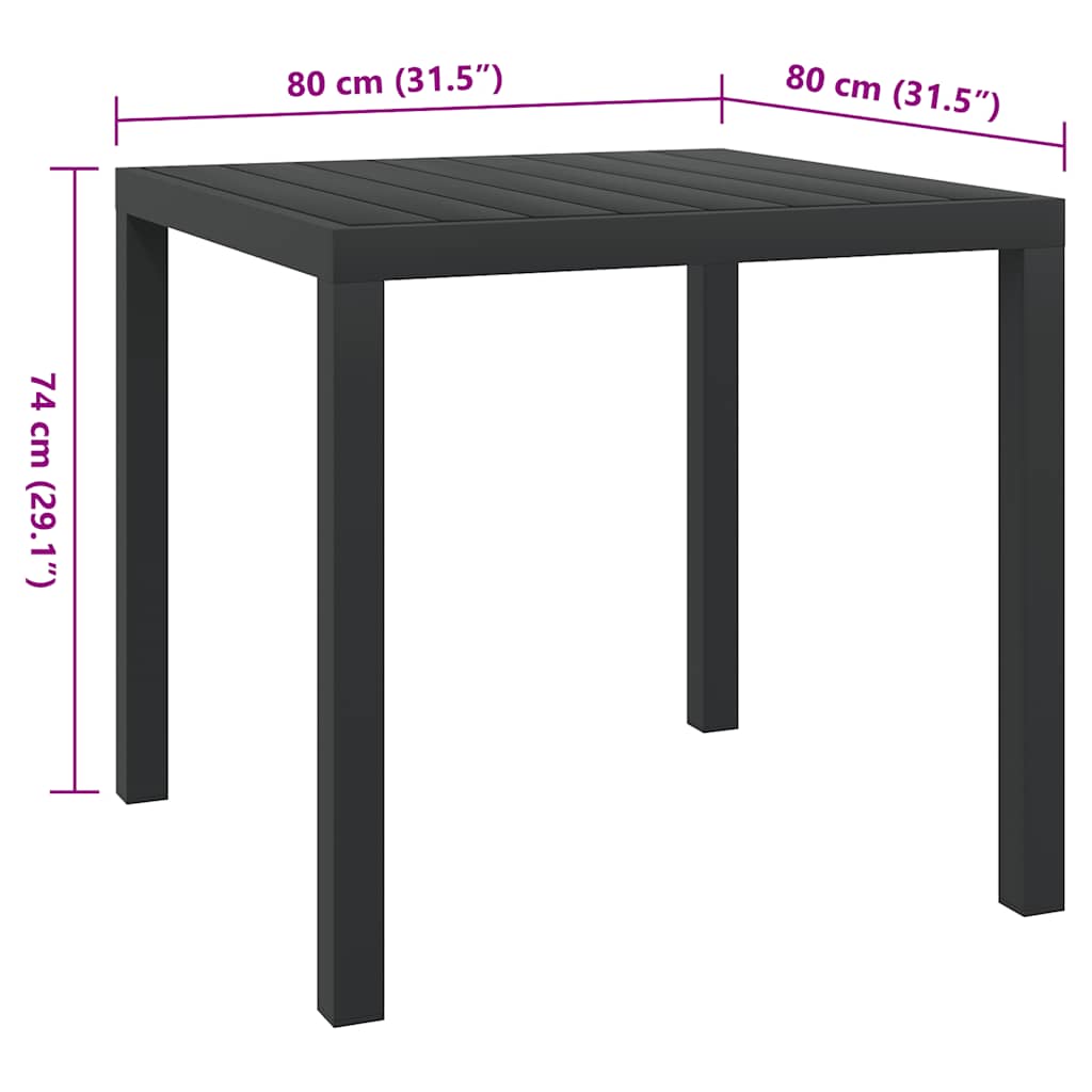 Garden Table Black 80x80x74 cm Aluminium and WPC