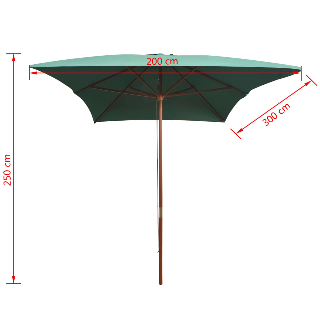 Garden Parasol 200x300 cm Wooden Pole Green