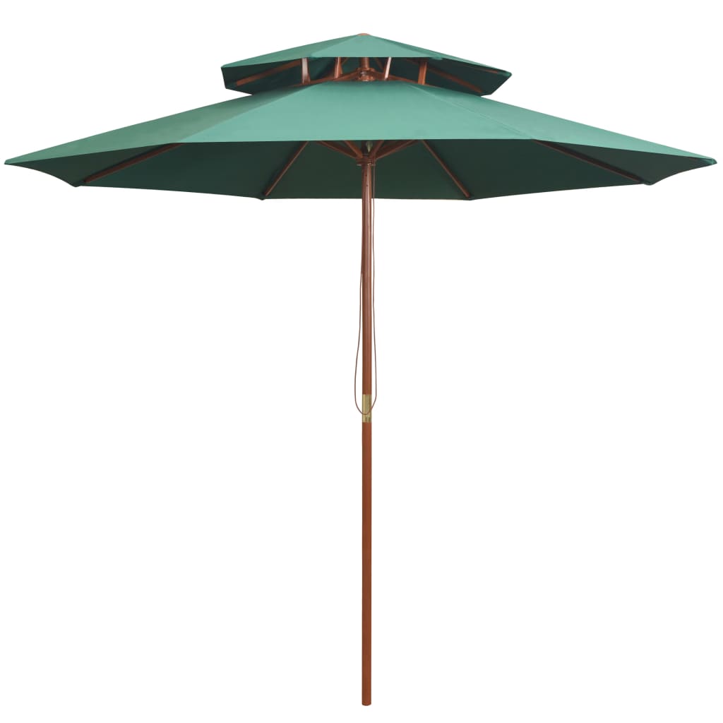 Double Decker Garden Parasol 270x270 cm Wooden Pole Green