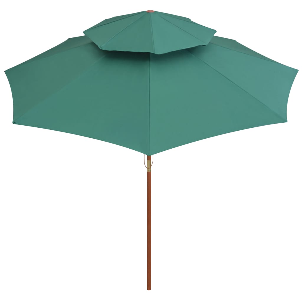 Double Decker Garden Parasol 270x270 cm Wooden Pole Green
