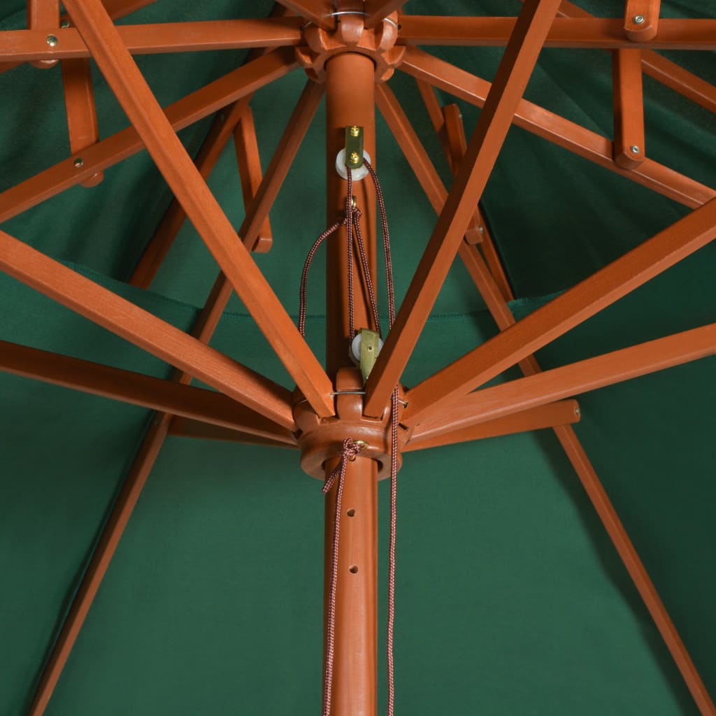 Double Decker Garden Parasol 270x270 cm Wooden Pole Green