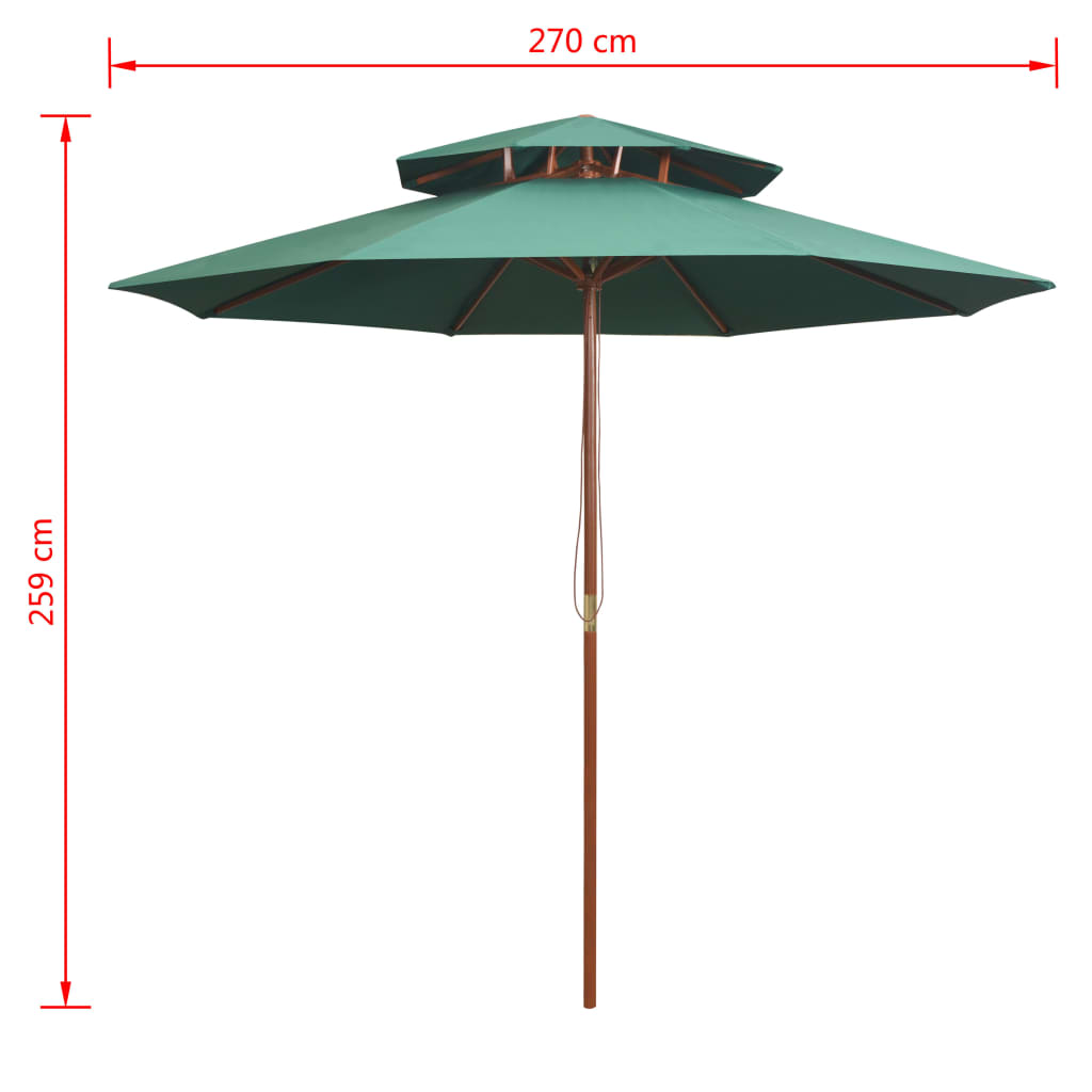 Double Decker Garden Parasol 270x270 cm Wooden Pole Green