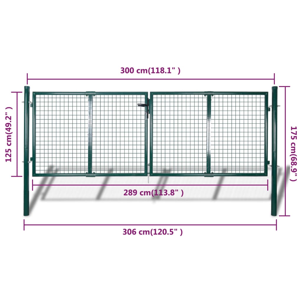 Fence Gate Steel 306x125 cm Green
