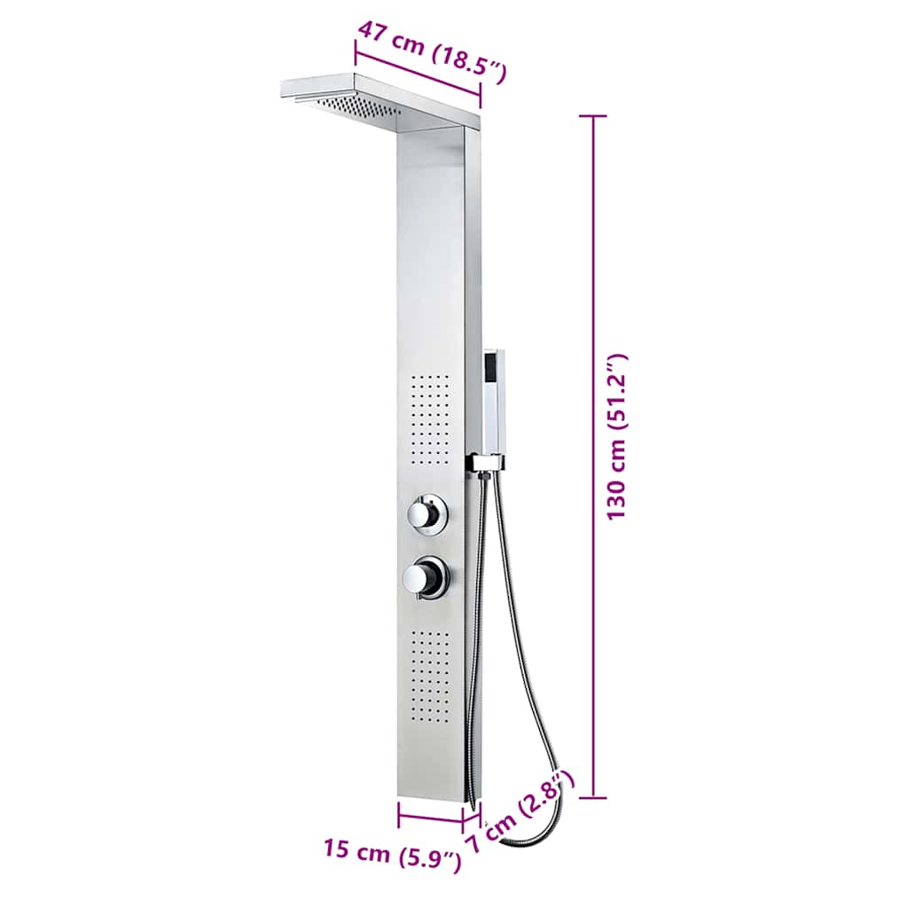 Shower Panel System Stainless Steel Square