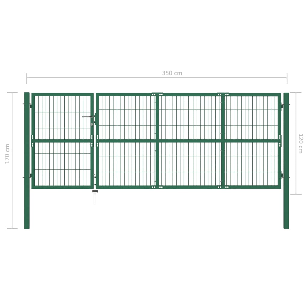Garden Fence Gate with Posts 350x120 cm Steel Green