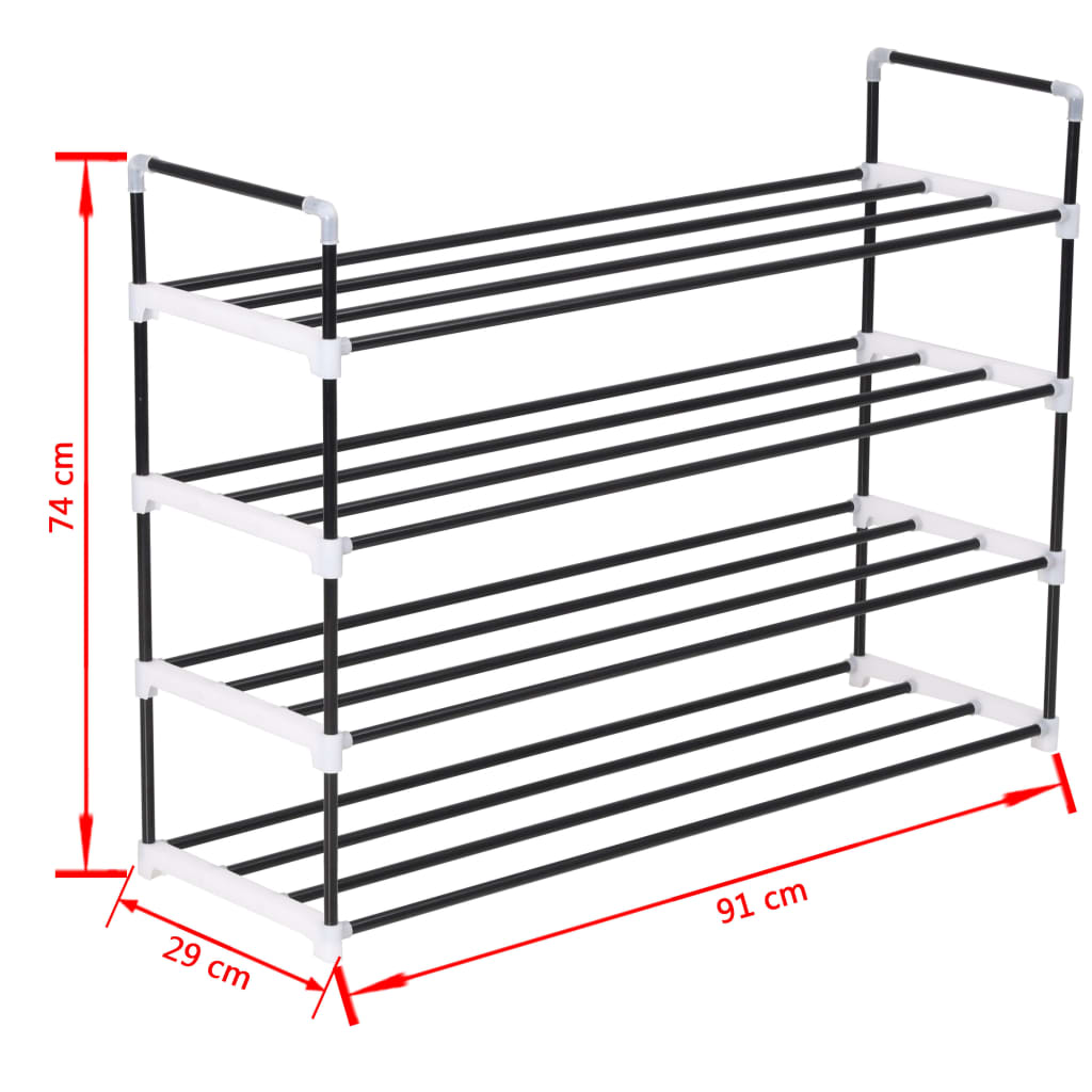 Shoe Rack with 4 Shelves Metal and Plastic Black