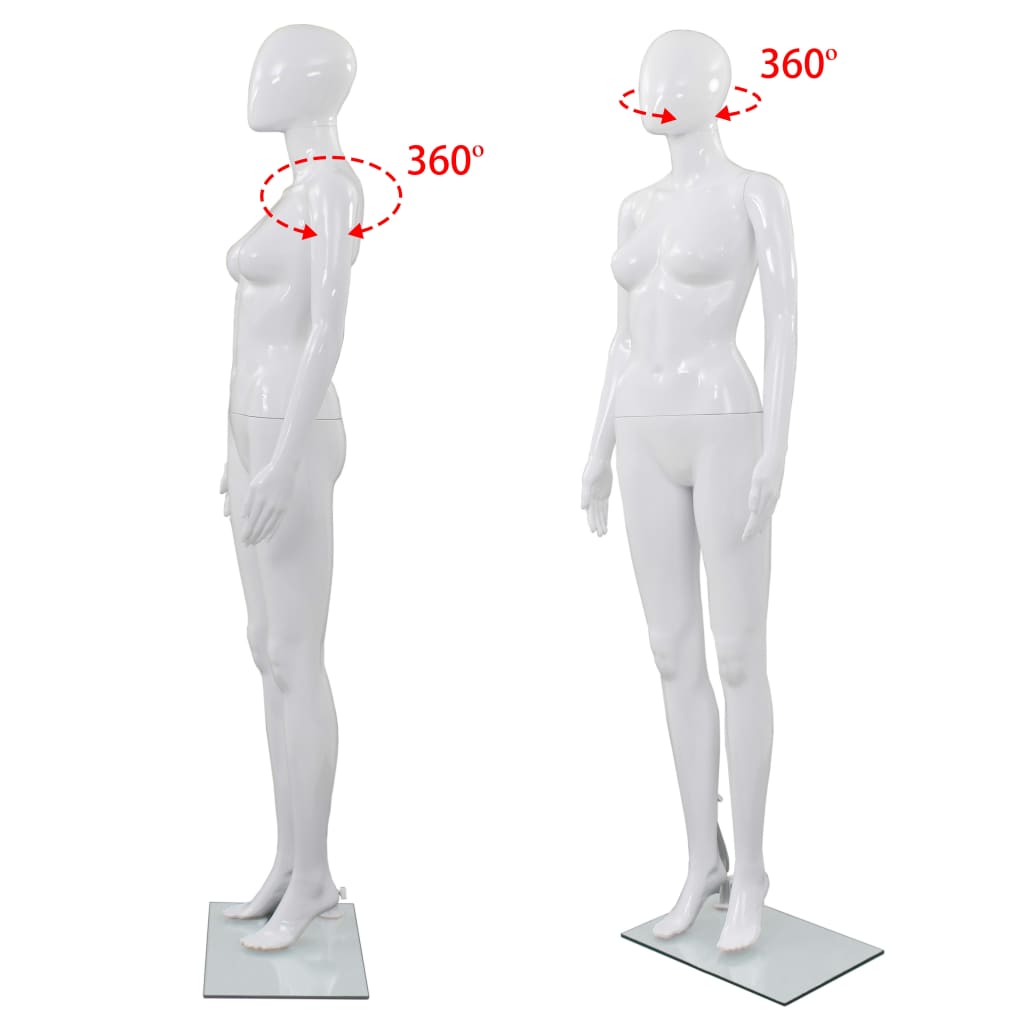 Full Body Female Mannequin with Glass Base Glossy White 175 cm