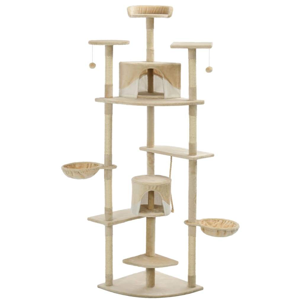 Cat Tree with Sisal Scratching Posts 203 cm Beige and White