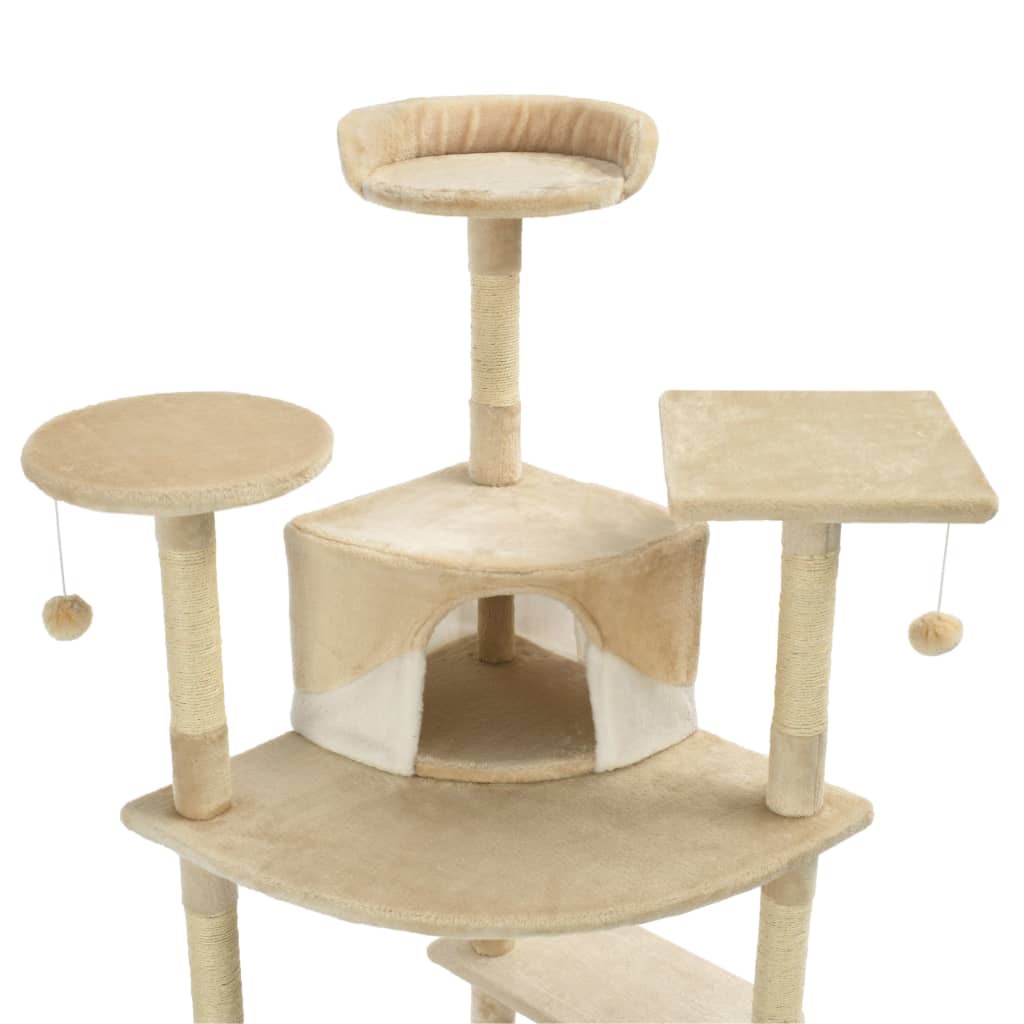 Cat Tree with Sisal Scratching Posts 203 cm Beige and White