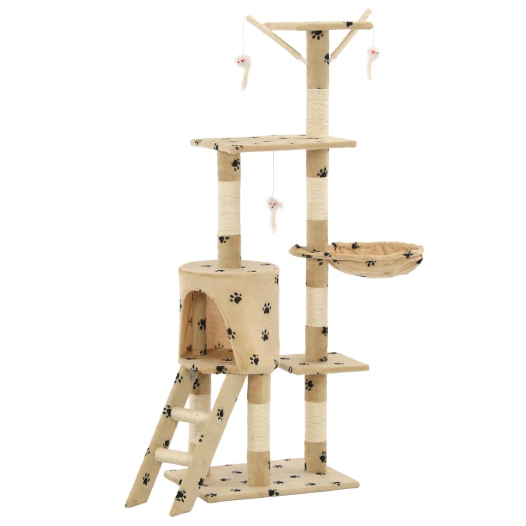 Cat Tree with Sisal Scratching Posts 138 cm Beige Paw Prints