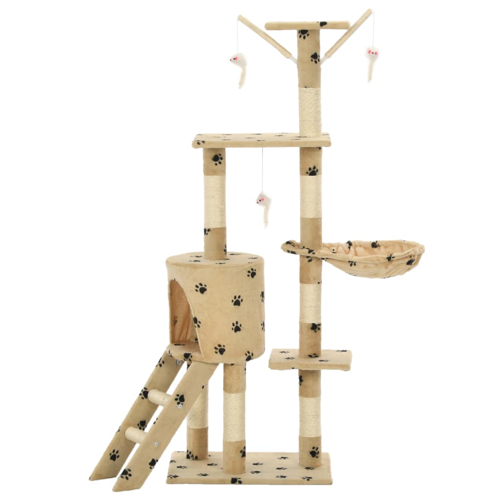 Cat Tree with Sisal Scratching Posts 138 cm Beige Paw Prints