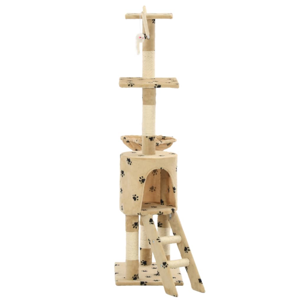 Cat Tree with Sisal Scratching Posts 138 cm Beige Paw Prints