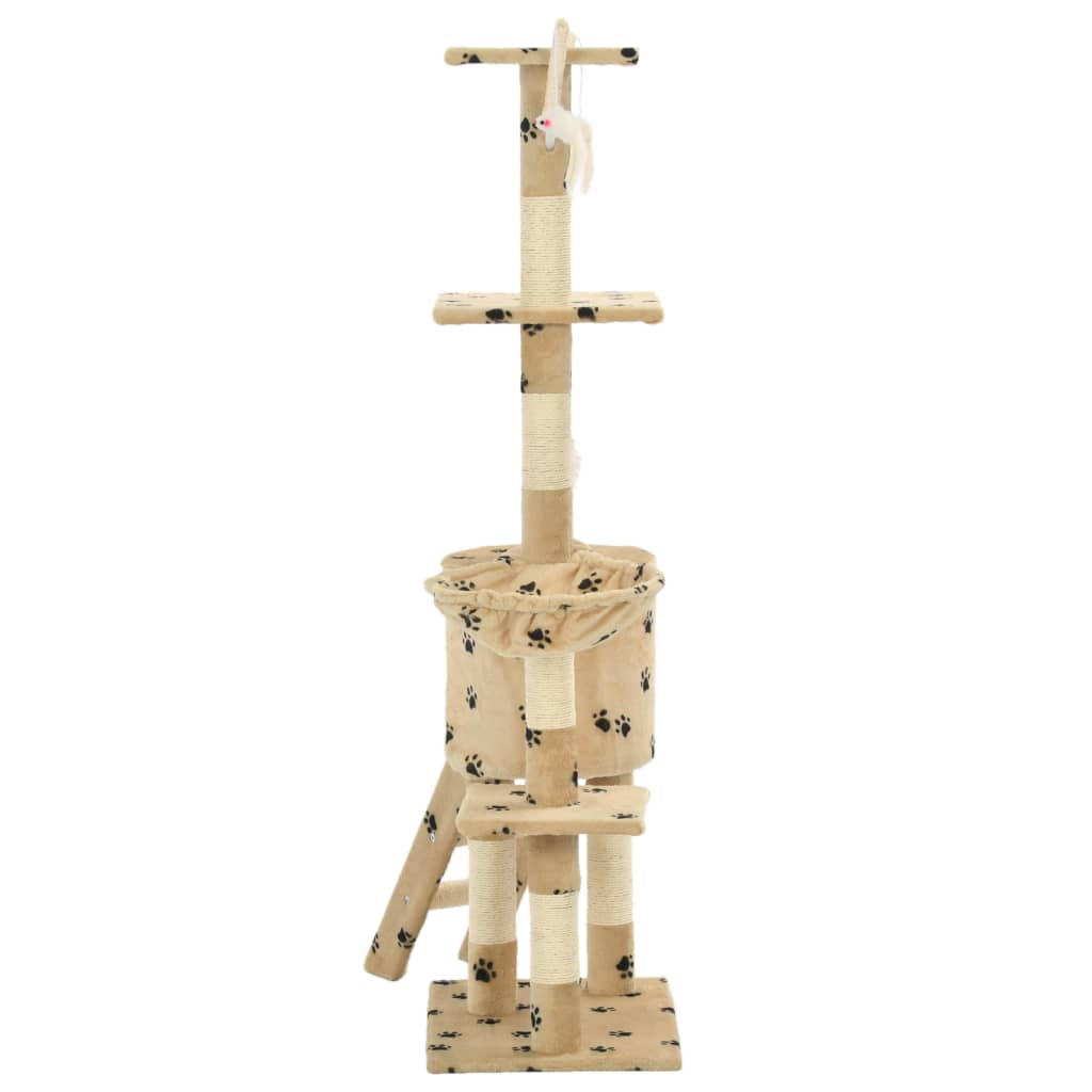 Cat Tree with Sisal Scratching Posts 138 cm Beige Paw Prints