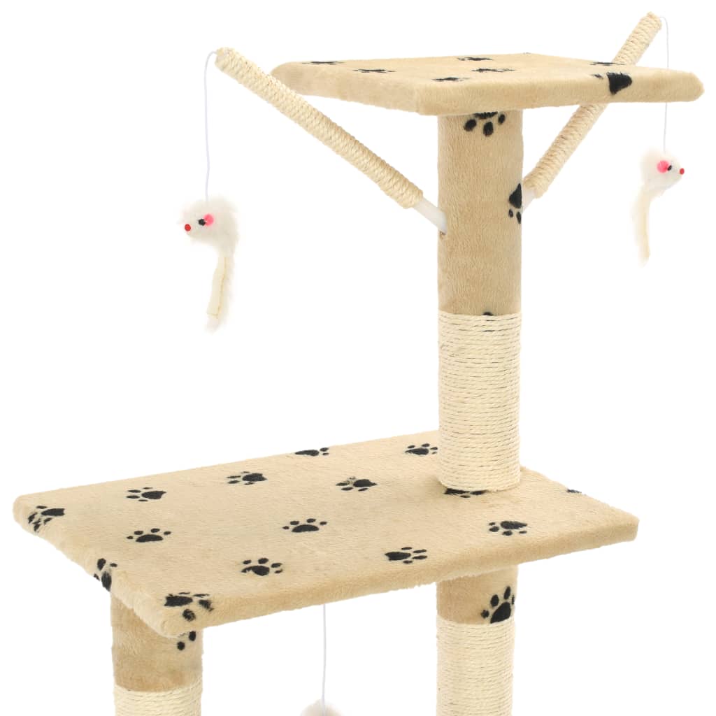 Cat Tree with Sisal Scratching Posts 138 cm Beige Paw Prints