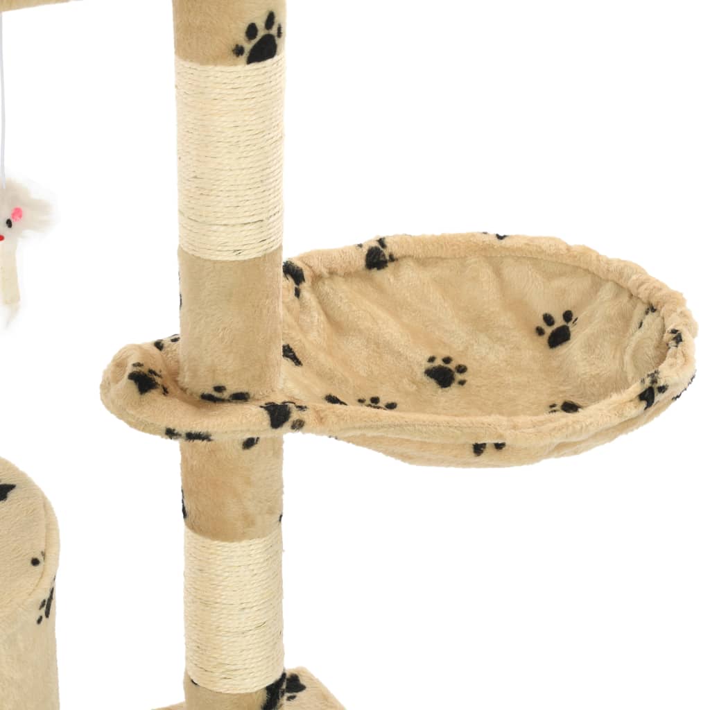 Cat Tree with Sisal Scratching Posts 138 cm Beige Paw Prints