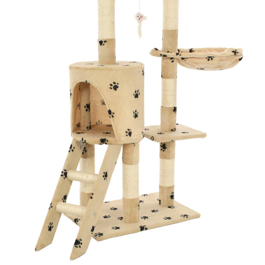 Cat Tree with Sisal Scratching Posts 138 cm Beige Paw Prints