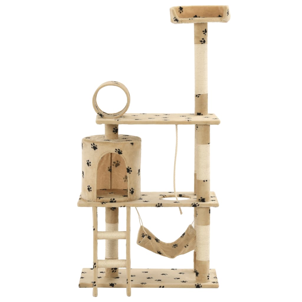 Cat Tree with Sisal Scratching Posts 140 cm Beige Paw Prints