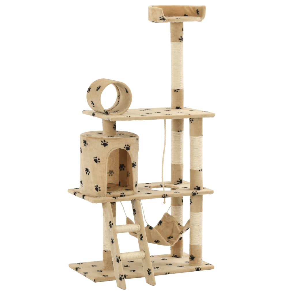 Cat Tree with Sisal Scratching Posts 140 cm Beige Paw Prints