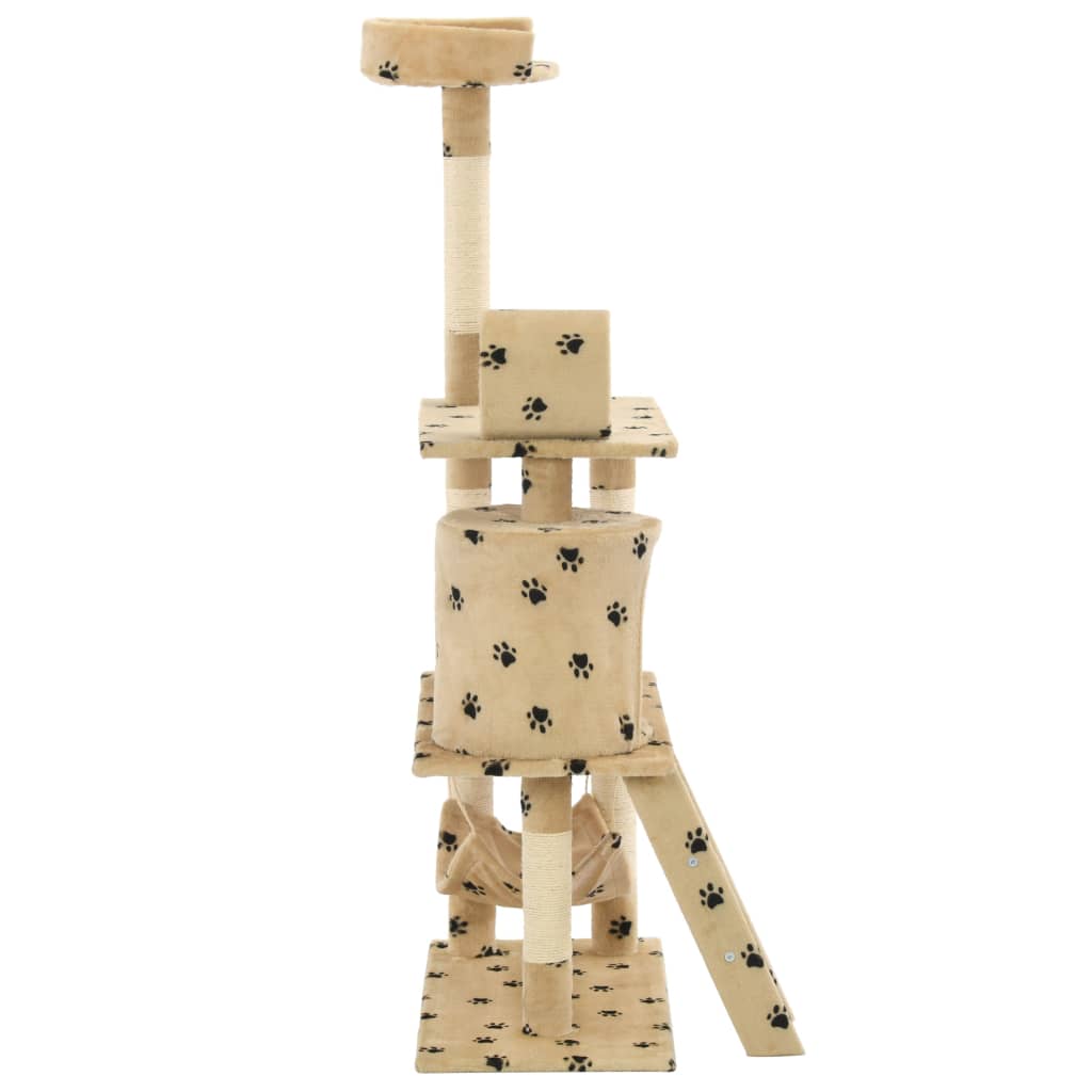 Cat Tree with Sisal Scratching Posts 140 cm Beige Paw Prints
