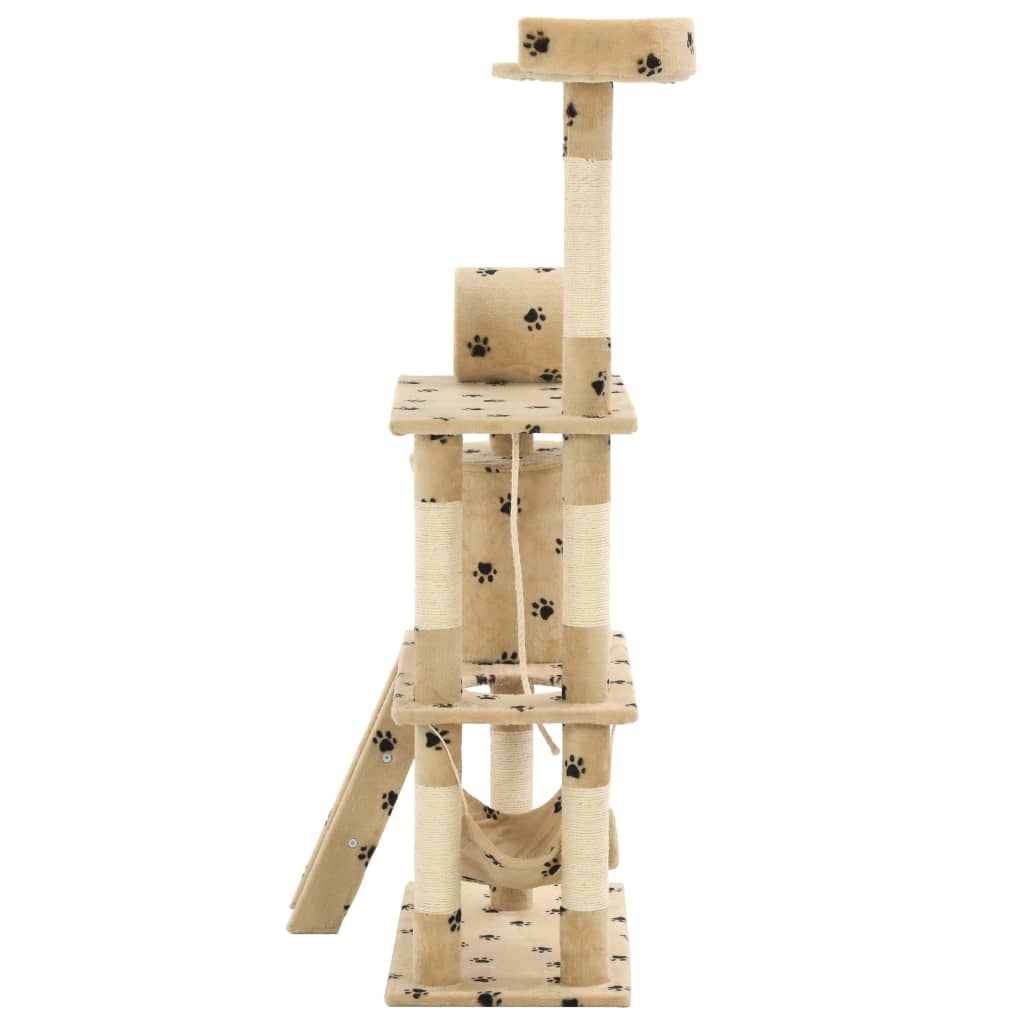 Cat Tree with Sisal Scratching Posts 140 cm Beige Paw Prints