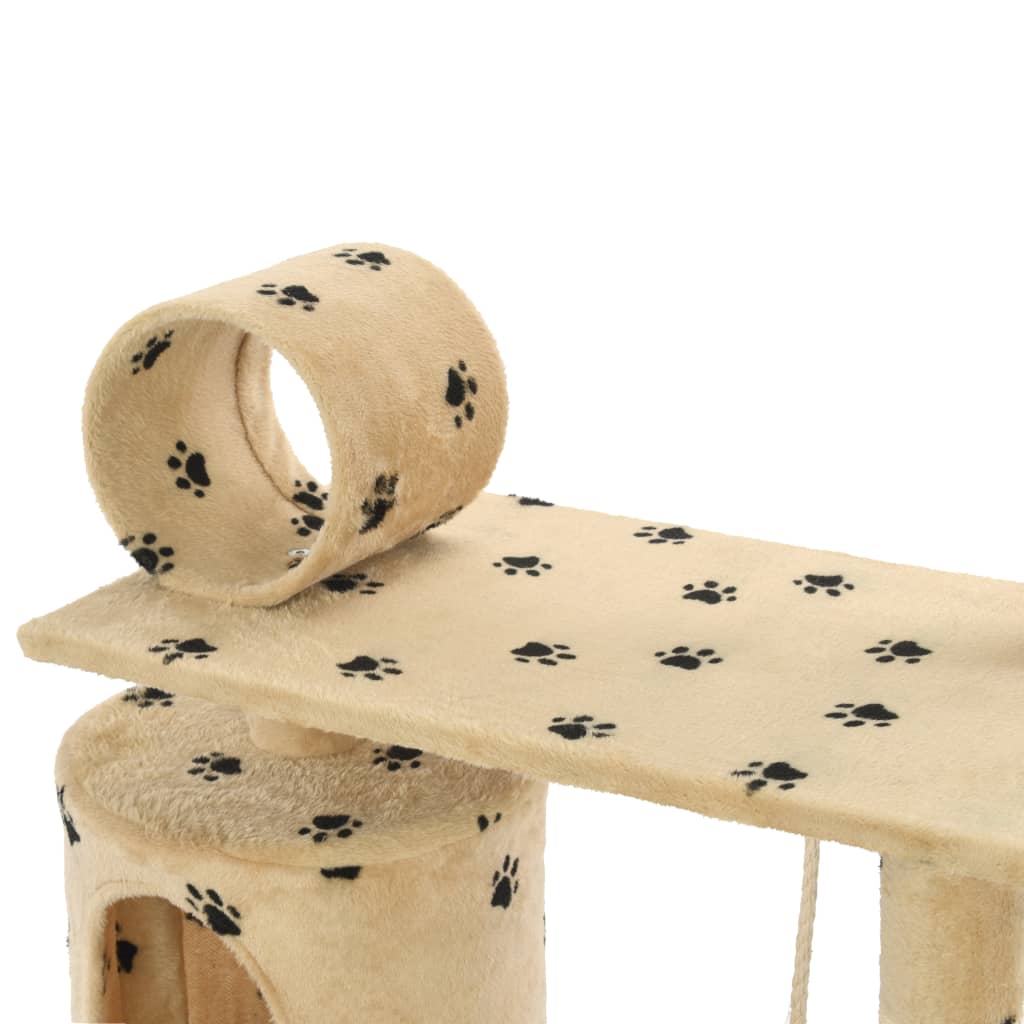 Cat Tree with Sisal Scratching Posts 140 cm Beige Paw Prints