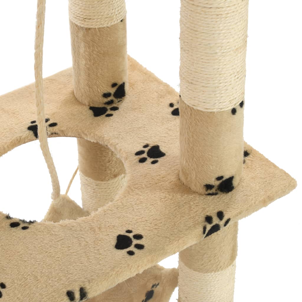 Cat Tree with Sisal Scratching Posts 140 cm Beige Paw Prints