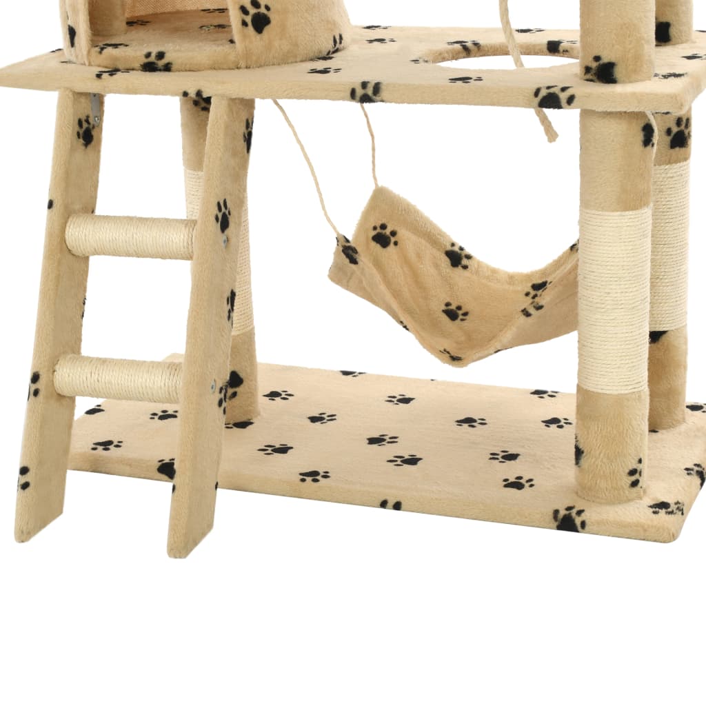Cat Tree with Sisal Scratching Posts 140 cm Beige Paw Prints