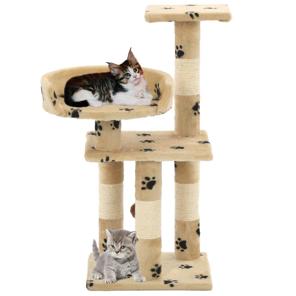 Cat Tree with Sisal Scratching Posts 65 cm Paw Prints Beige