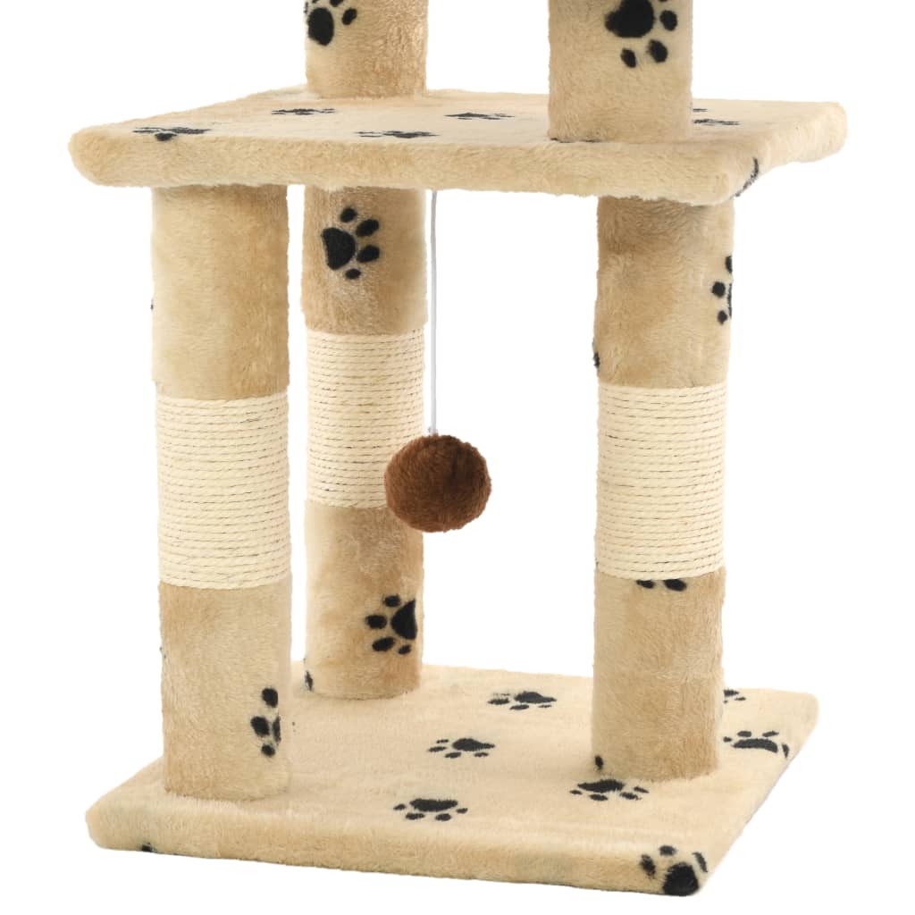Cat Tree with Sisal Scratching Posts 65 cm Paw Prints Beige