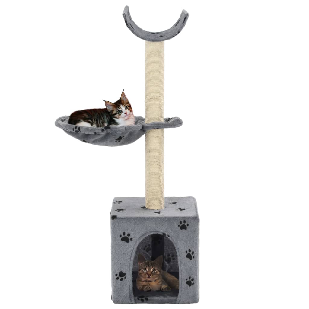 Cat Tree with Sisal Scratching Posts 105 cm Paw Prints Grey