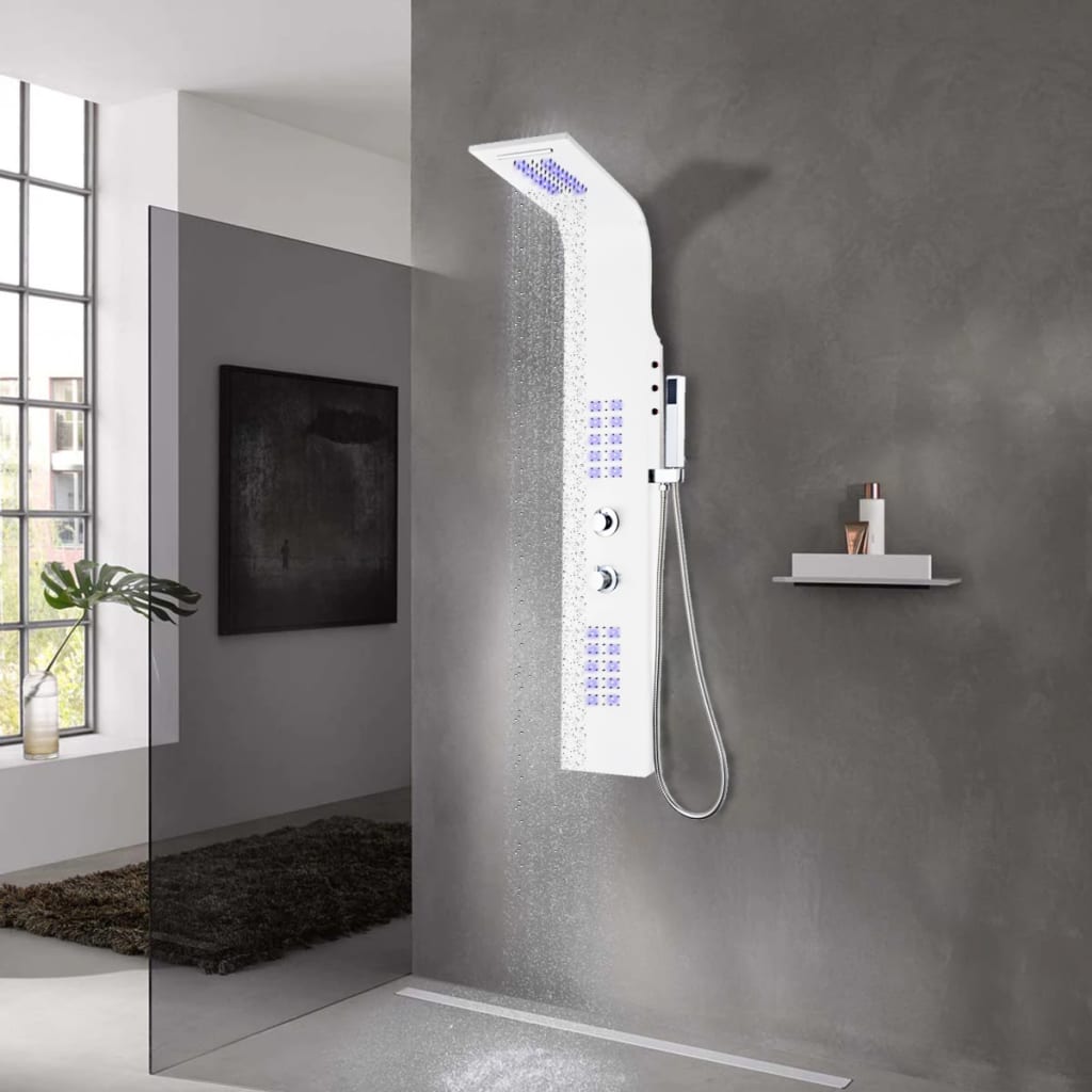 Shower Panel Unit Aluminium 20x44x130 cm White