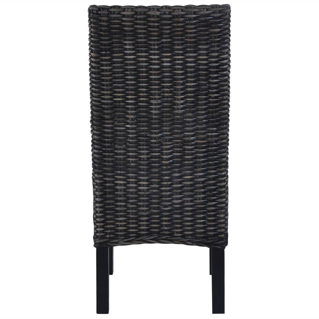 Dining Chairs 2 pcs Black Kubu Rattan and Mahogany Wood