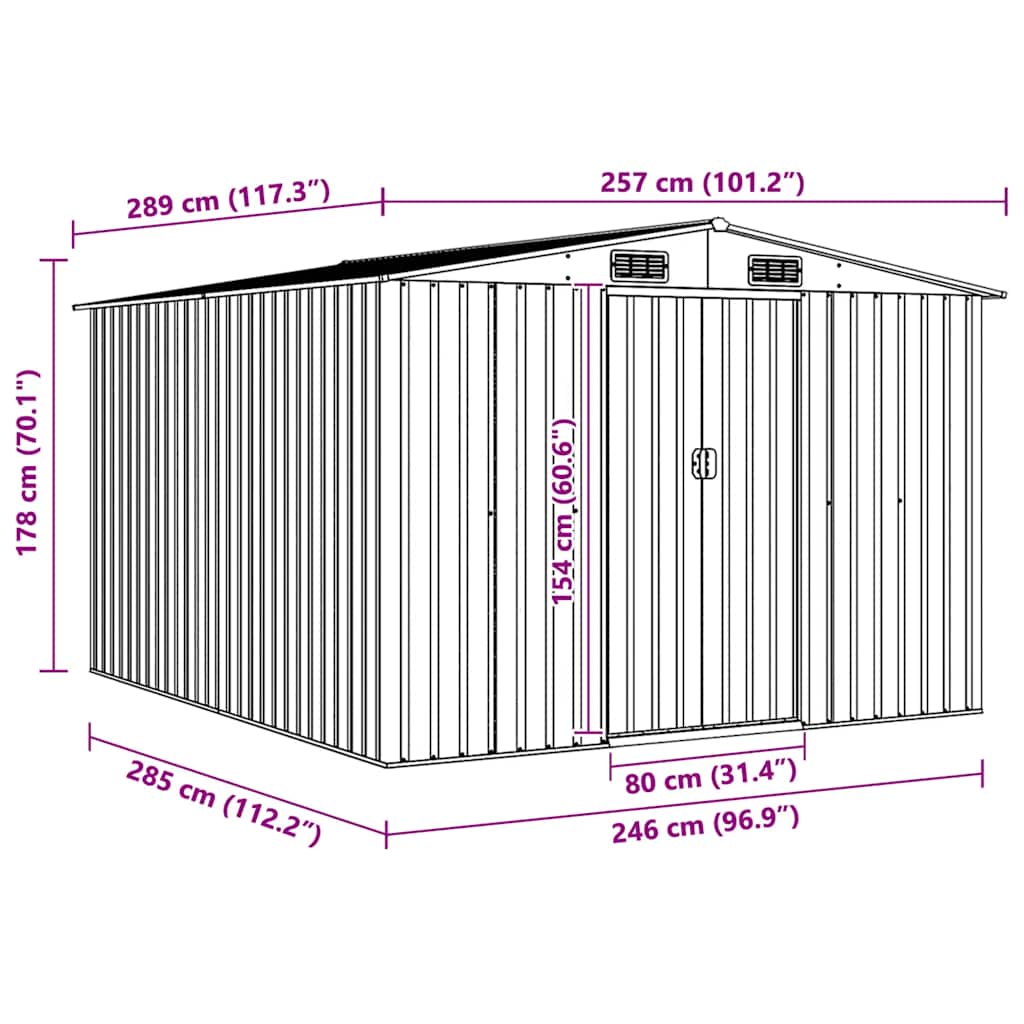 Garden Shed 257x298x178 cm Metal Green