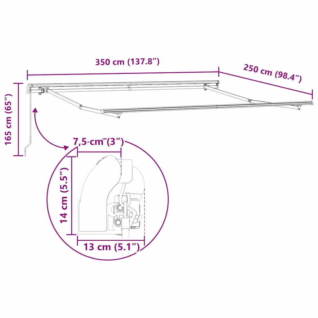 Awning Manual White 3.5 x 2.5 m Metal
