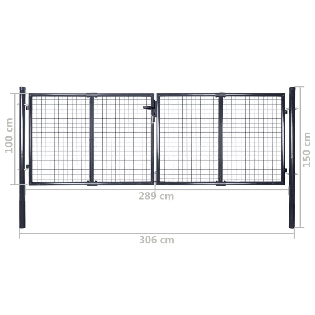 Mesh Garden Gate Galvanised Steel 306x100 cm Grey
