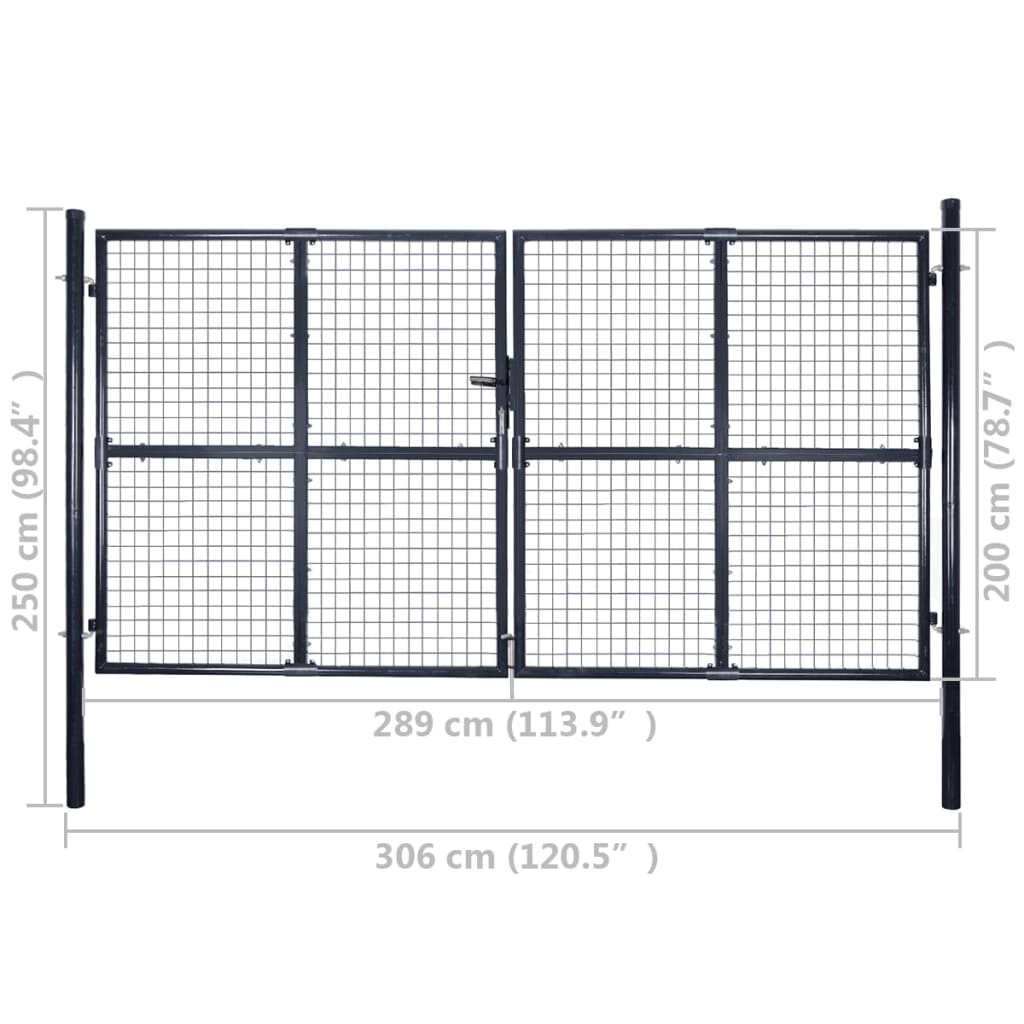 Mesh Garden Gate Galvanised Steel 306x200 cm Grey
