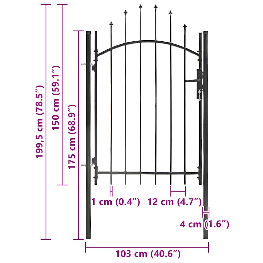 Garden Gate Steel 1x2 m Black