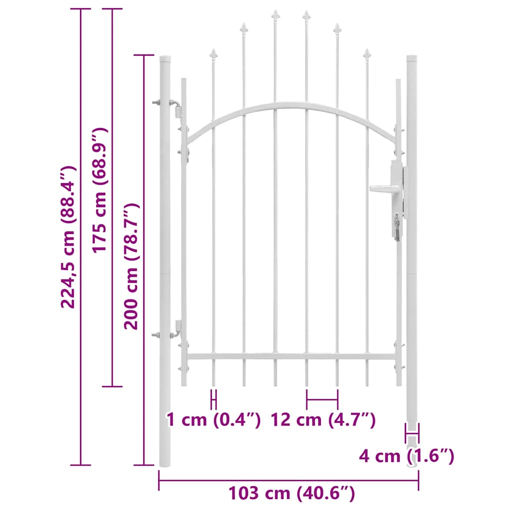 Garden Gate Steel 1x2.25 m White