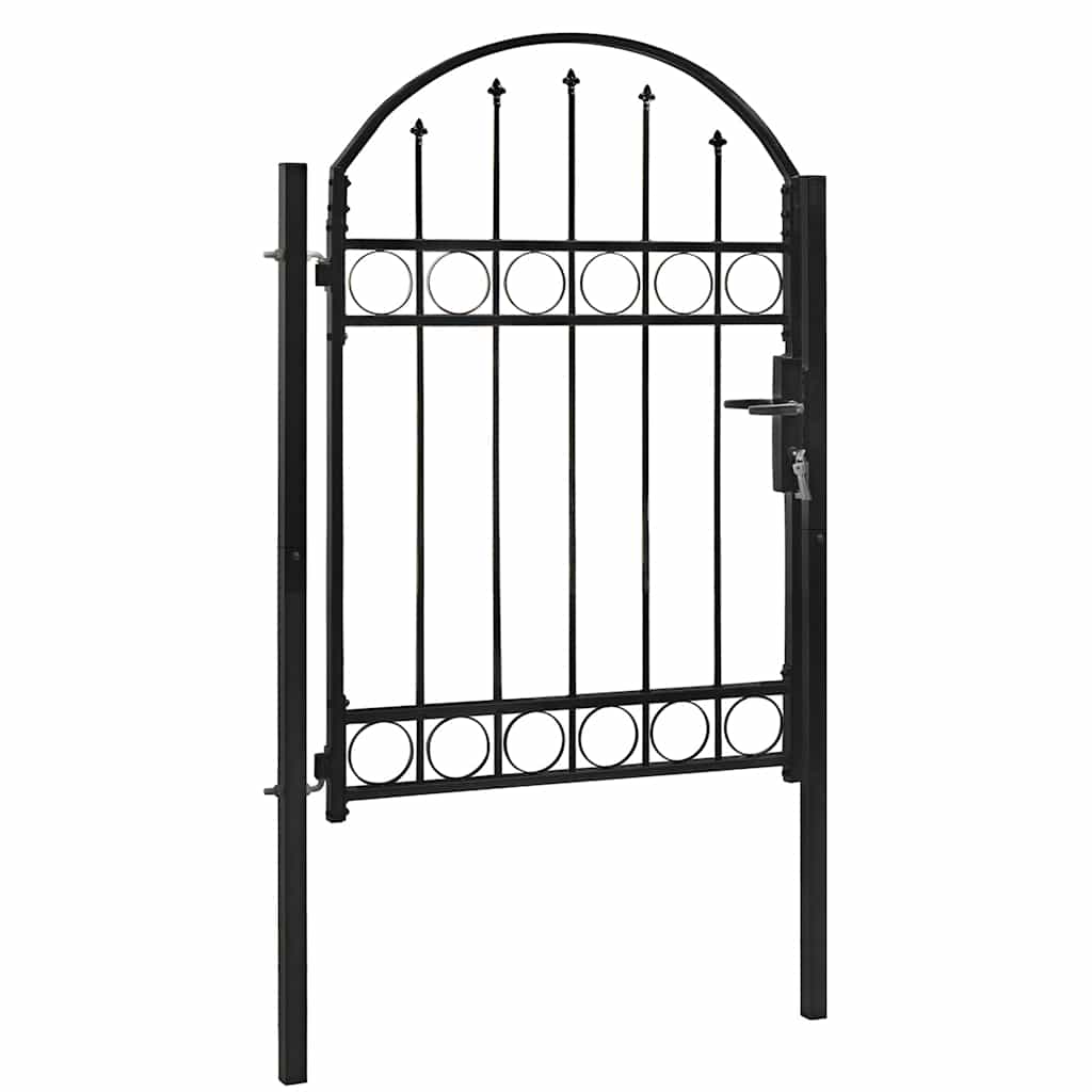 Fence Gate with Arched Top Steel 104x125 cm Black