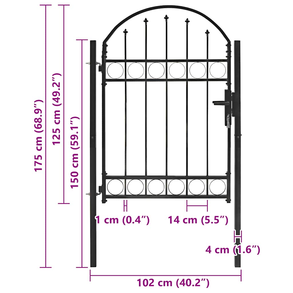 Fence Gate with Arched Top Steel 104x125 cm Black