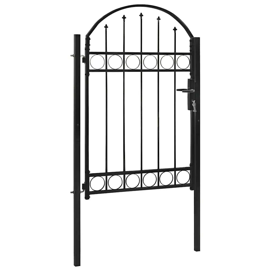 Fence Gate with Arched Top Steel 104x150 cm Black