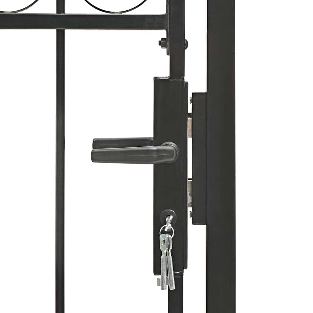 Fence Gate with Arched Top Steel 104x150 cm Black