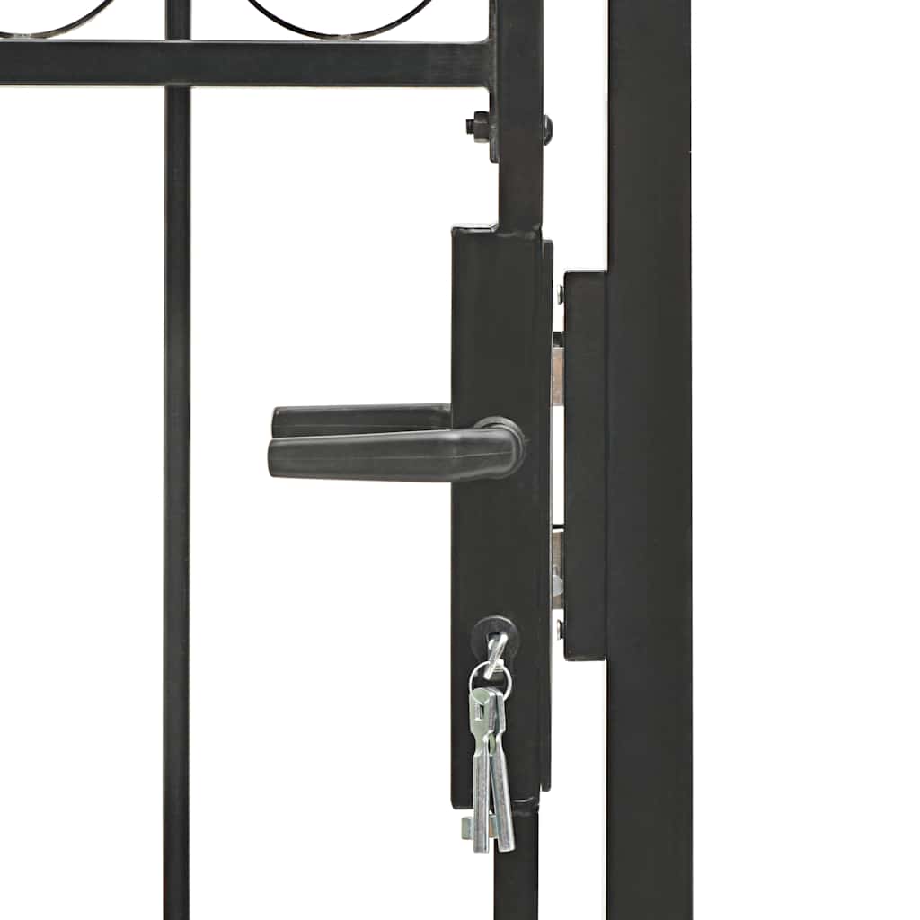 Fence Gate with Arched Top Steel 104x175 cm Black
