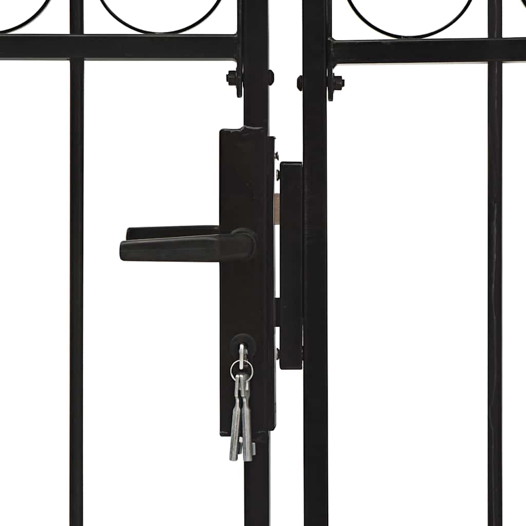 Fence Gate Double Door with Arched Top Steel 300x125 cm Black