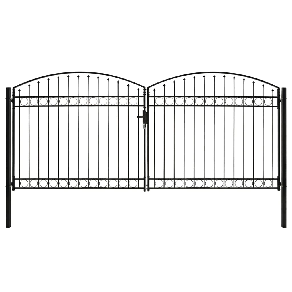 Fence Gate Double Door with Arched Top Steel 400x200 cm Black