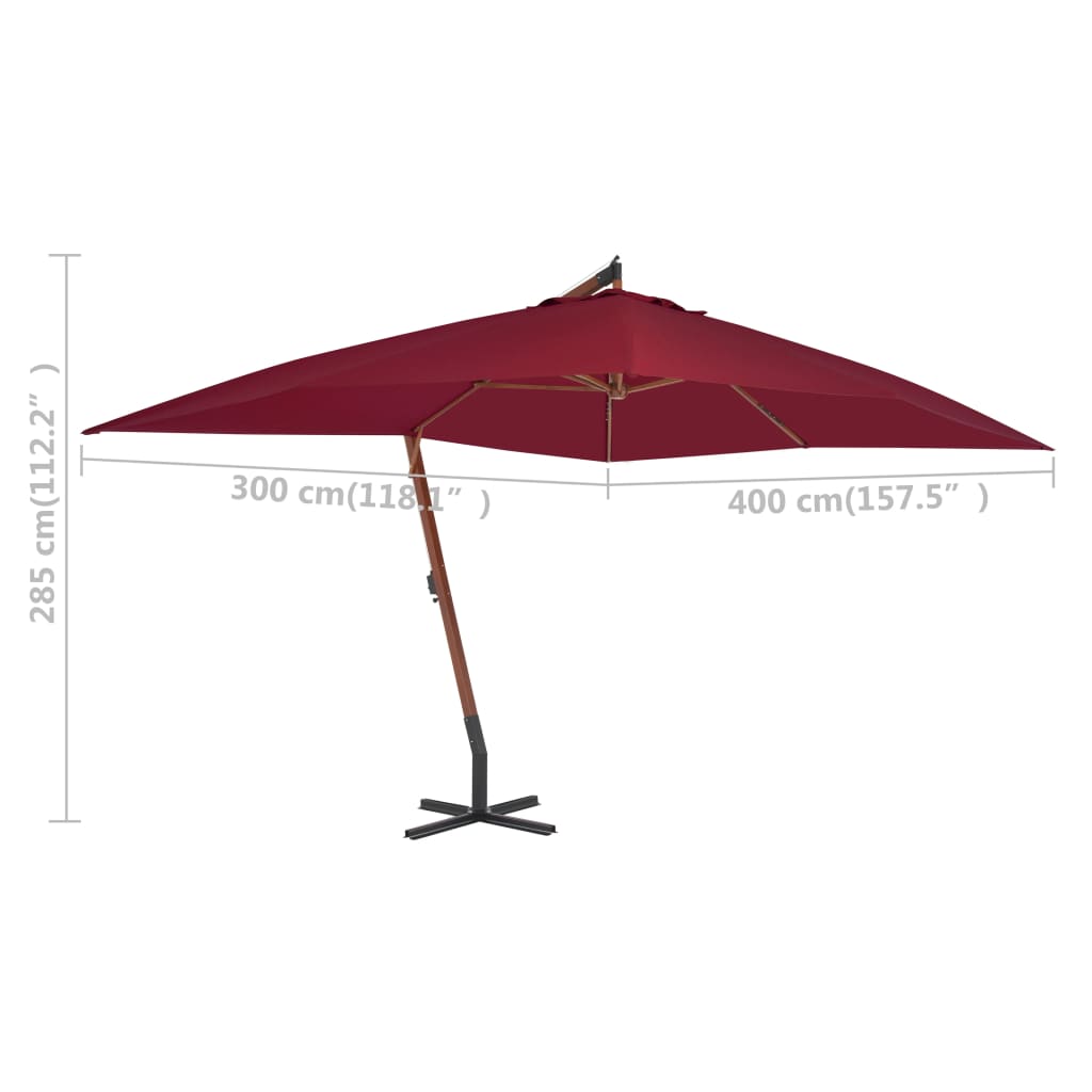Cantilever Garden Parasol with Wooden Pole 400x300 cm Bordeaux Red