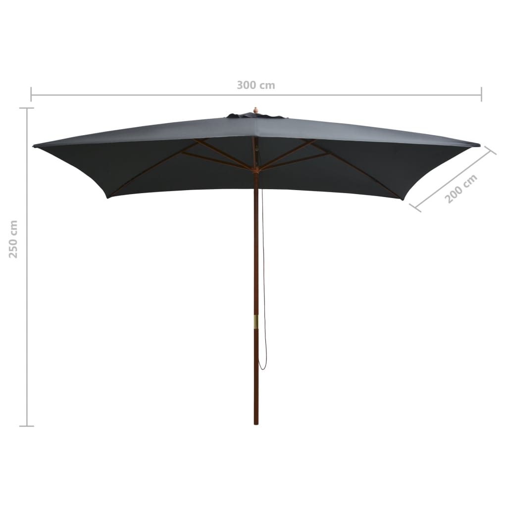 Garden Parasol with Wooden Pole 200x300 cm Anthracite