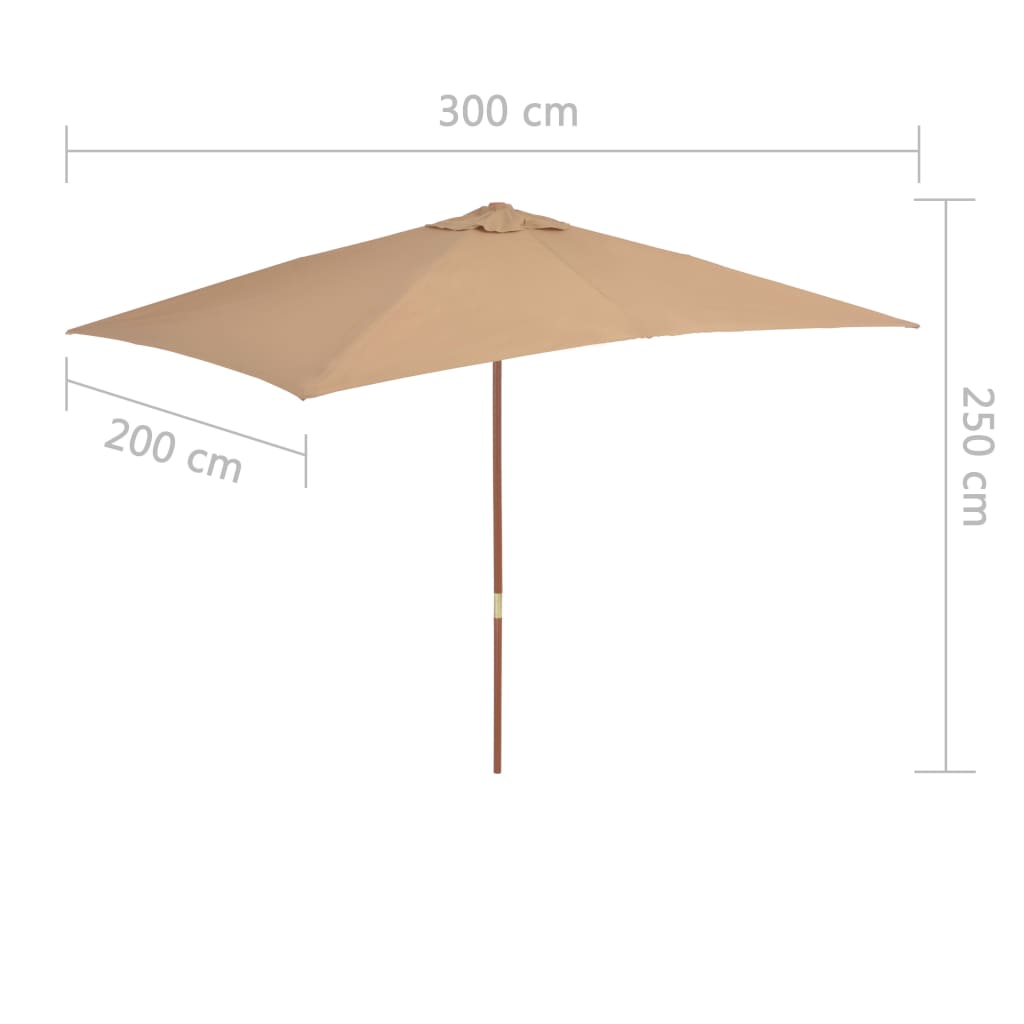 Garden Parasol with Wooden Pole 200x300 cm Taupe
