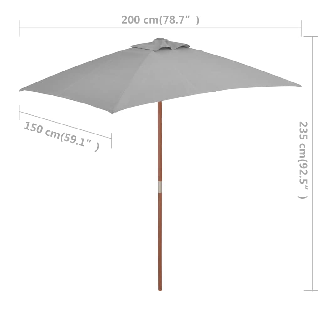 Garden Parasol with Wooden Pole 150x200 cm Anthracite
