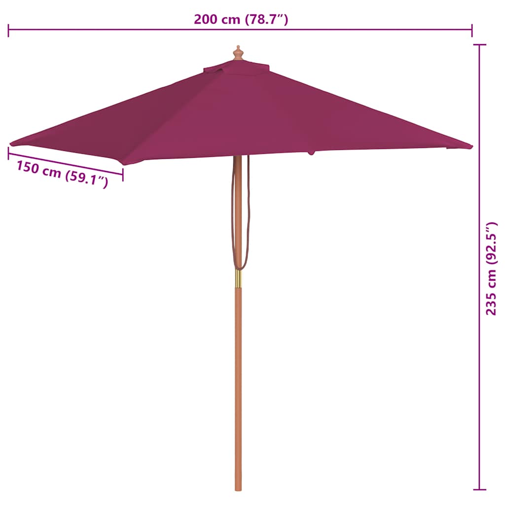 Garden Parasol with Wooden Pole 150x200 cm Bordeaux Red